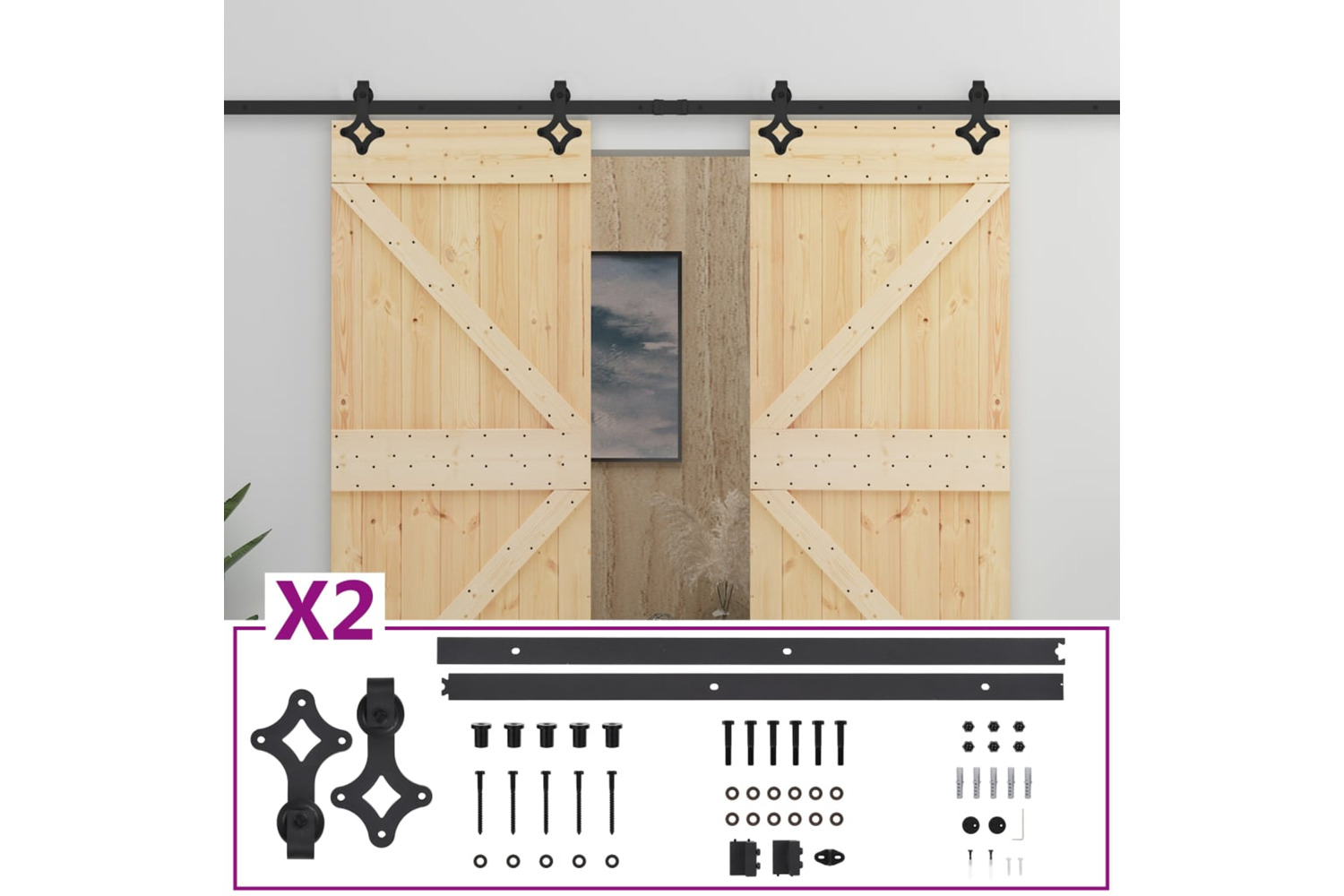 vidaXL 3057582 Sliding Door With Hardware Set 80x210cm Solid Pine Wood