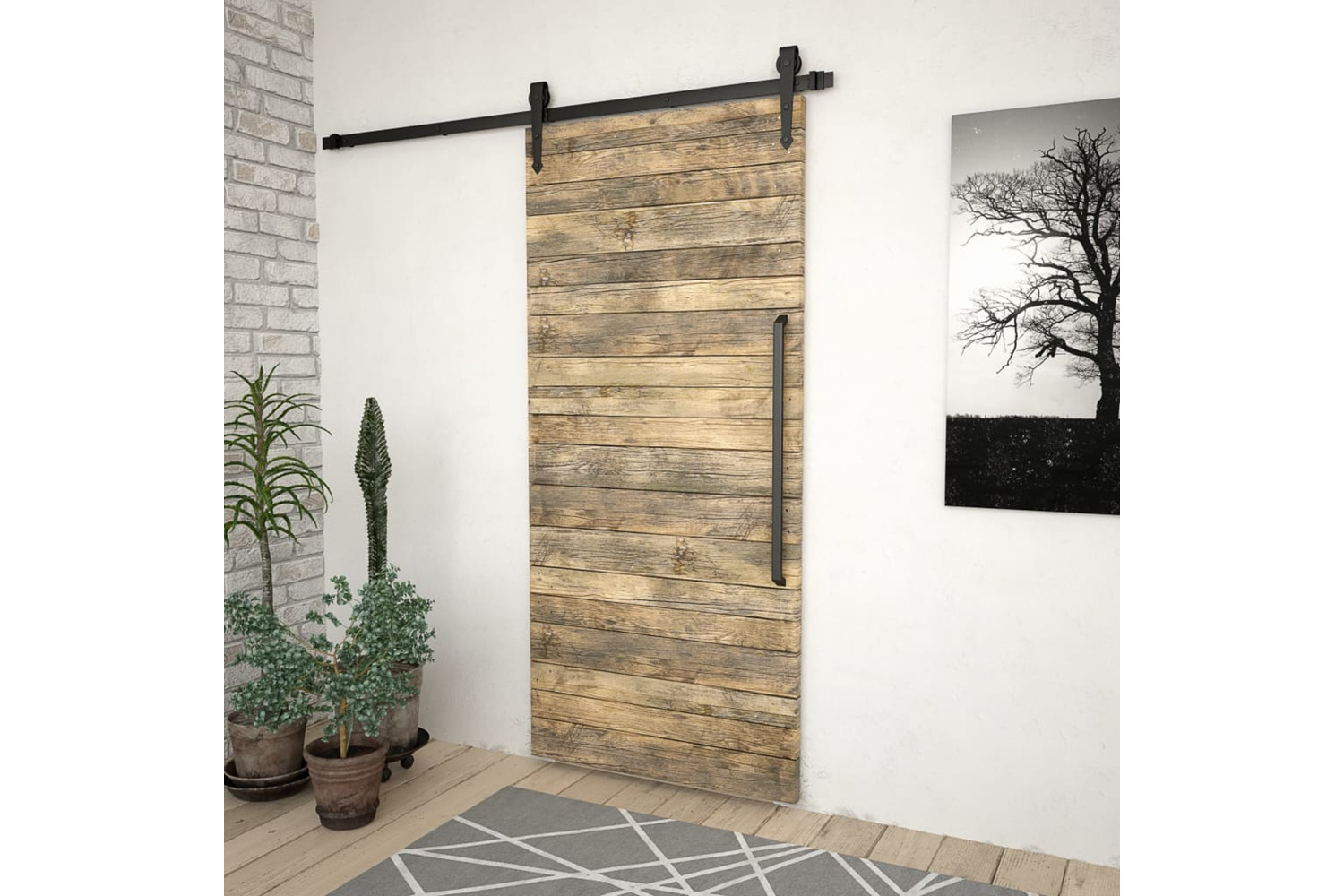 vidaXL Sliding Door Skien Hardware Kit 200cm Steel Black