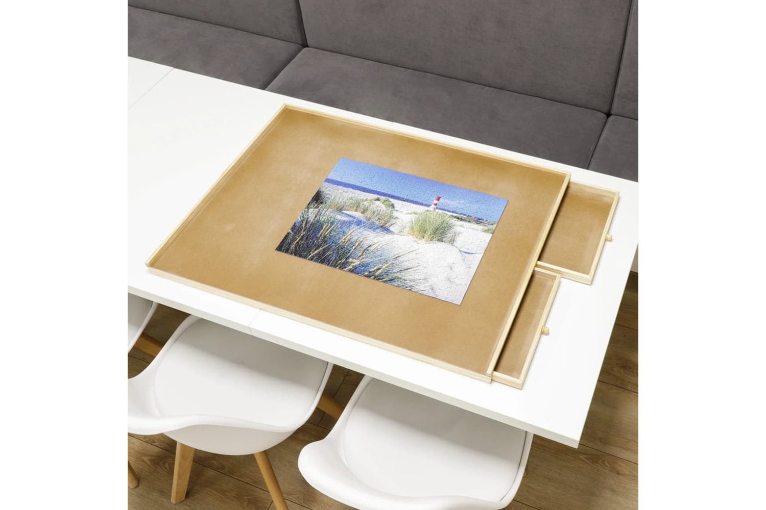 Hi 435317 Puzzle Table With 4 Drawers 76x57x4.5 Cm Wood