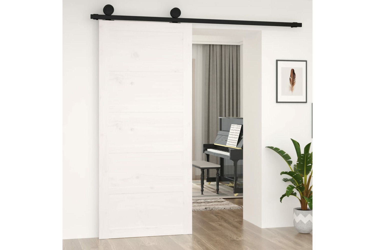 Vidaxl Barn Door White 90x1.8x204.5 Cm Solid Wood Pine