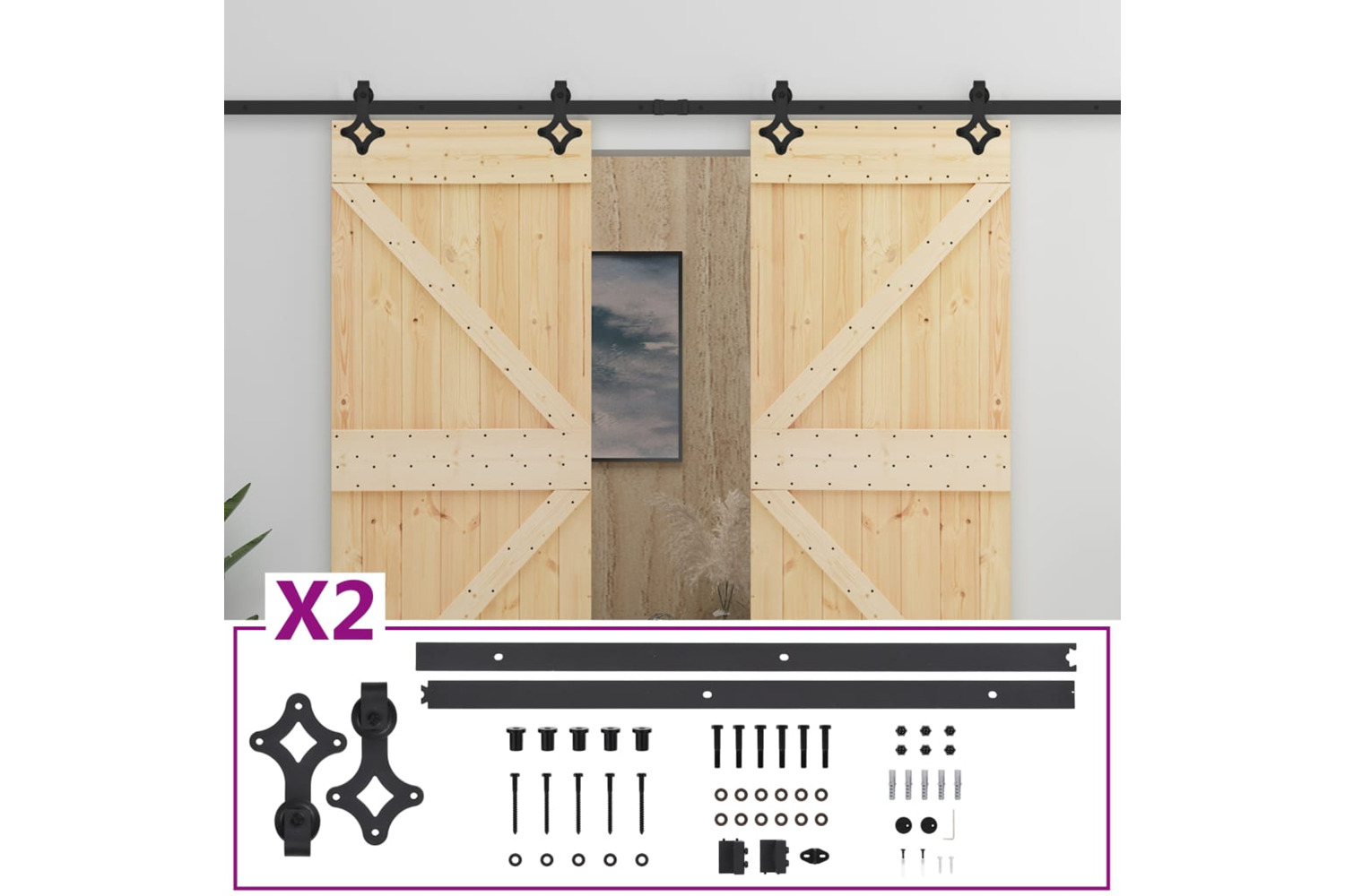 vidaXL 3057597 Sliding Door With Hardware Set 100x210cm Solid Pine Wood