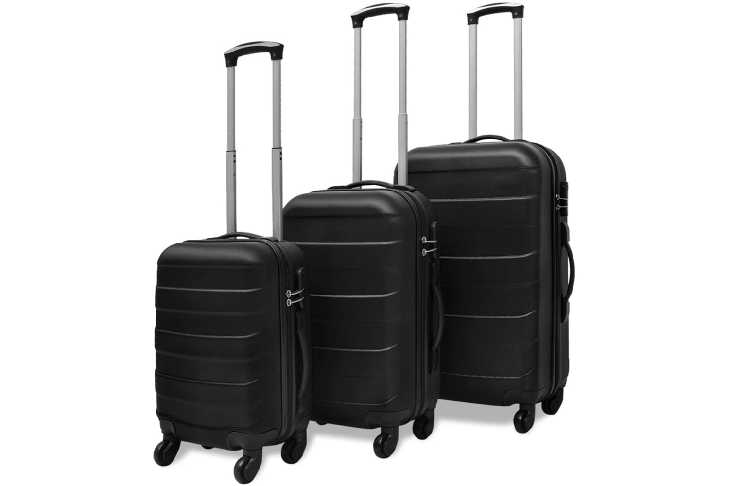 vidaXL Three Piece Hardcase Trolley Set Black 45.5/55/66cm