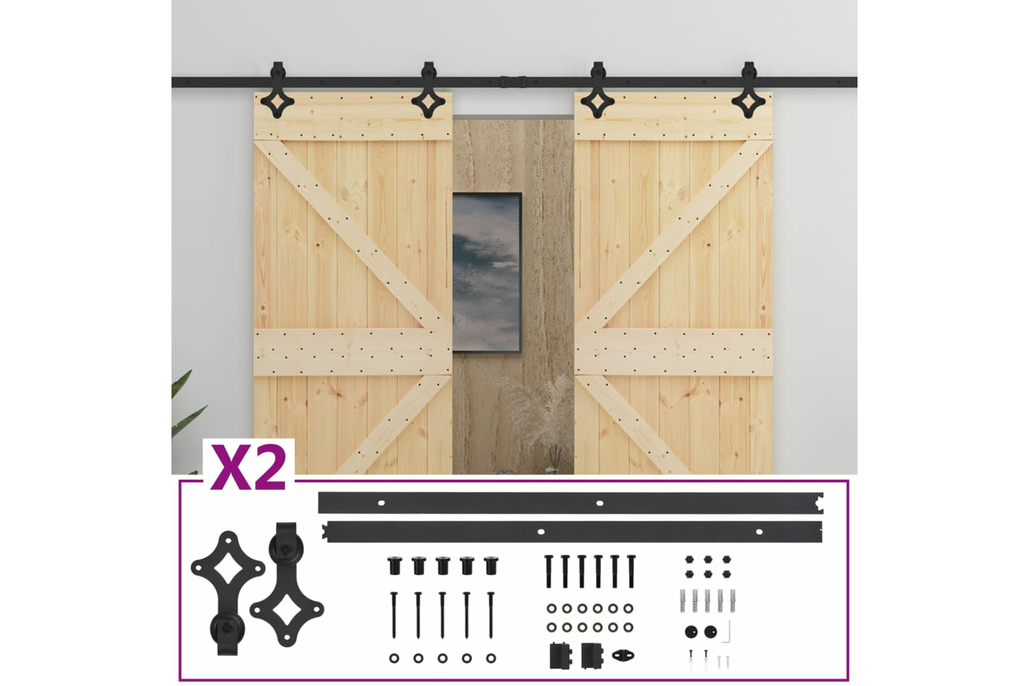 vidaXL 3057583 Sliding Door With Hardware Set 80x210cm Solid Pine Wood