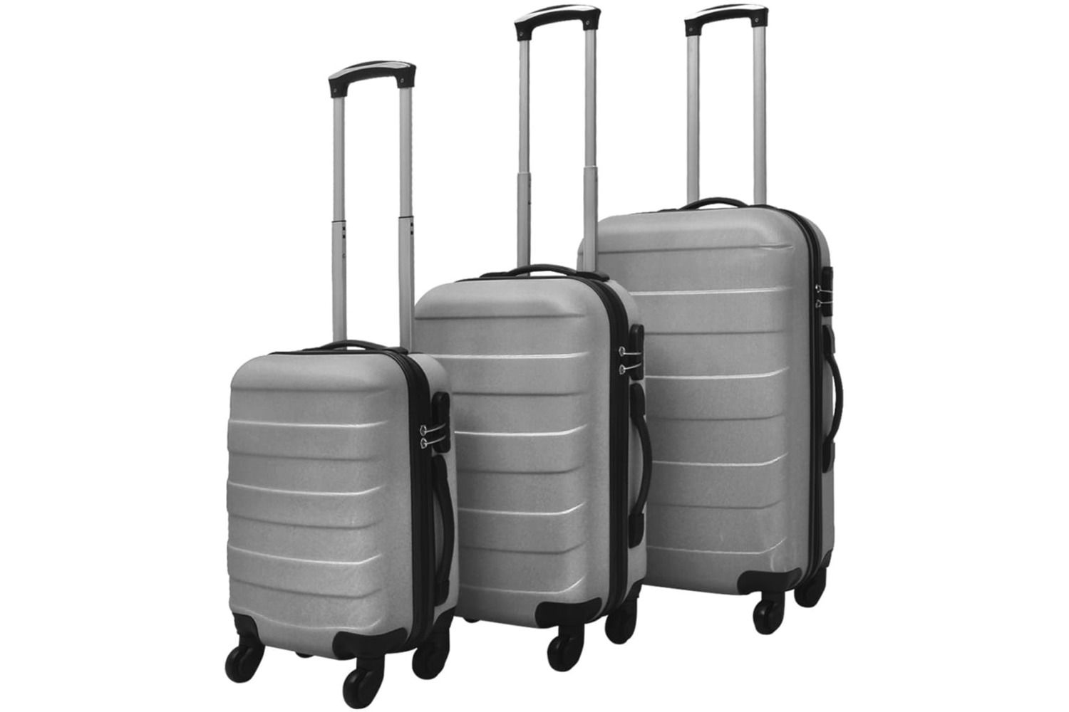 vidaXL Three Piece Hardcase Trolley Set Silver 45.5/55/66cm