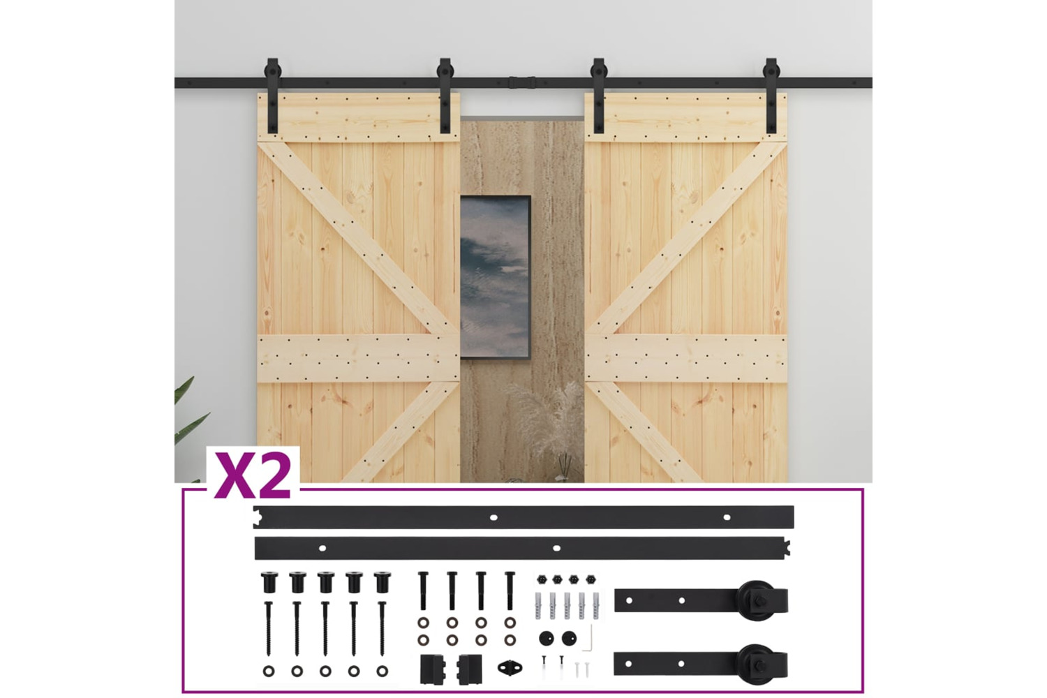 vidaXL 3057586 Sliding Door With Hardware Set 80x210cm Solid Pine Wood