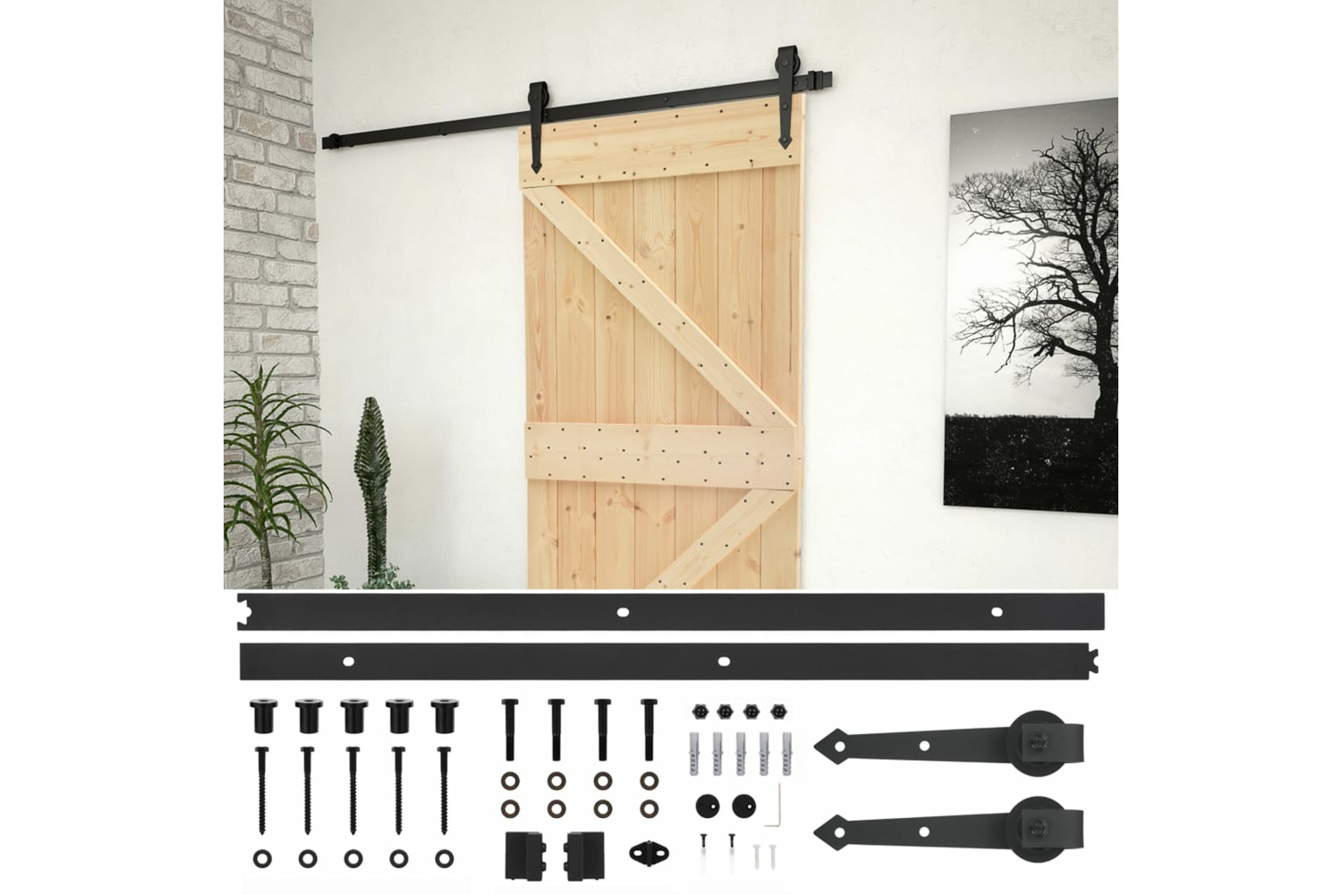 vidaXL 3057494 Sliding Door With Hardware Set 90x210cm Solid Pine Wood