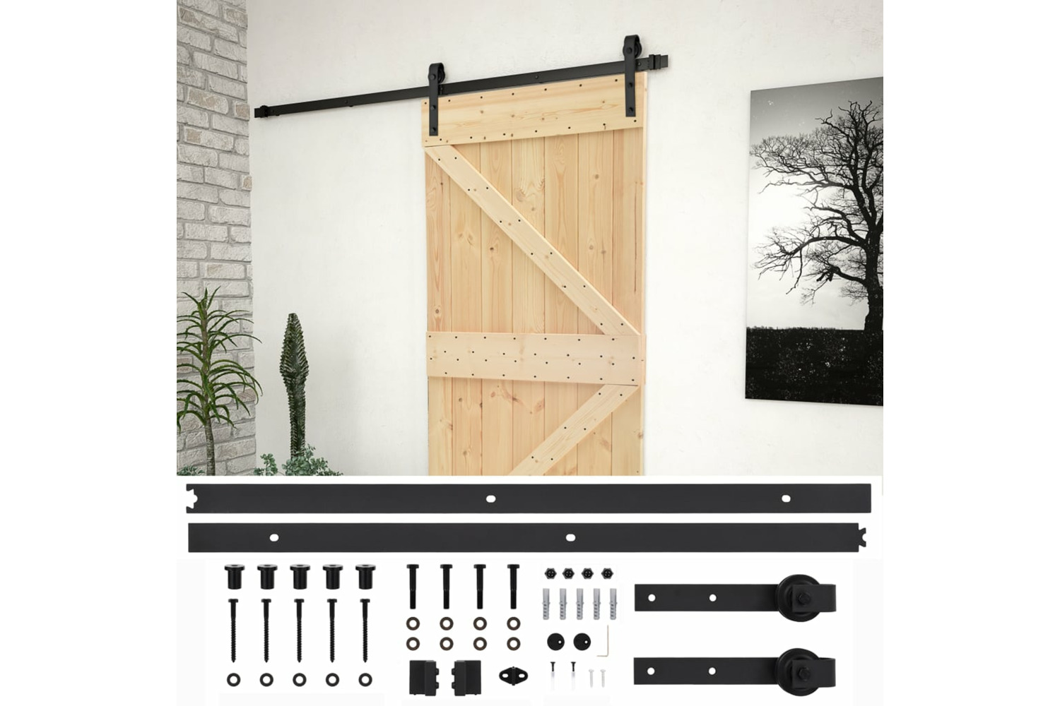 vidaXL 3057504 Sliding Door With Hardware Set 100x210cm Solid Pine Wood