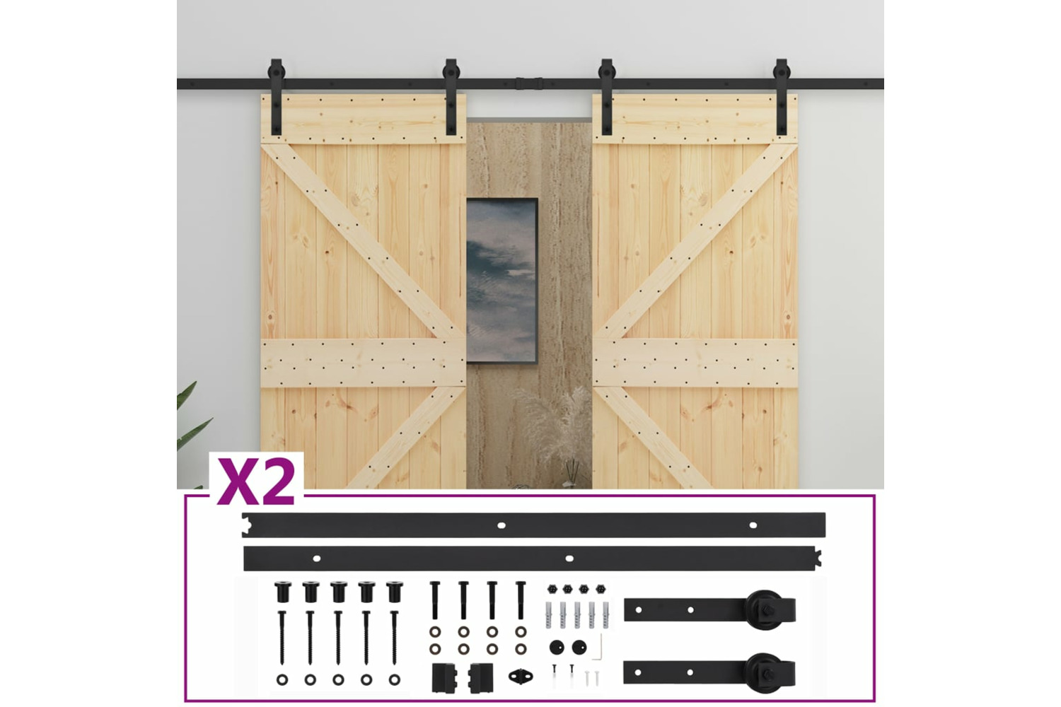 vidaXL 3057594 Sliding Door With Hardware Set 90x210cm Solid Pine Wood