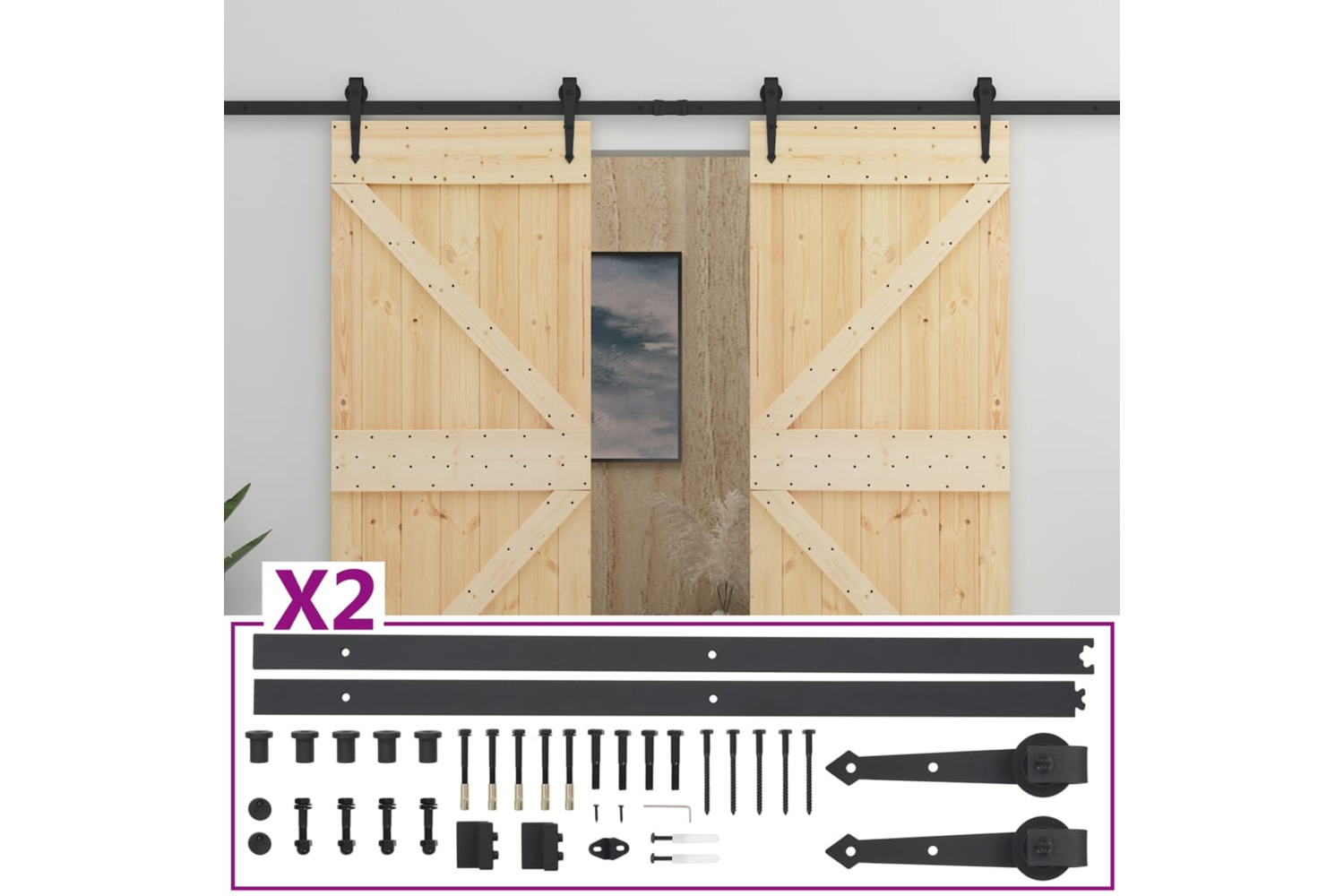 vidaXL 3057588 Sliding Door With Hardware Set 90x210cm Solid Pine Wood