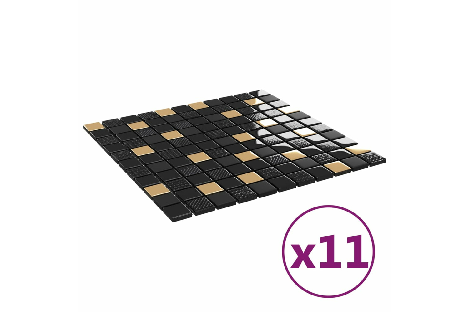 vidaXL 327313 Mosaic Tiles 11 Pcs Black And Gold 30x30cm Glass