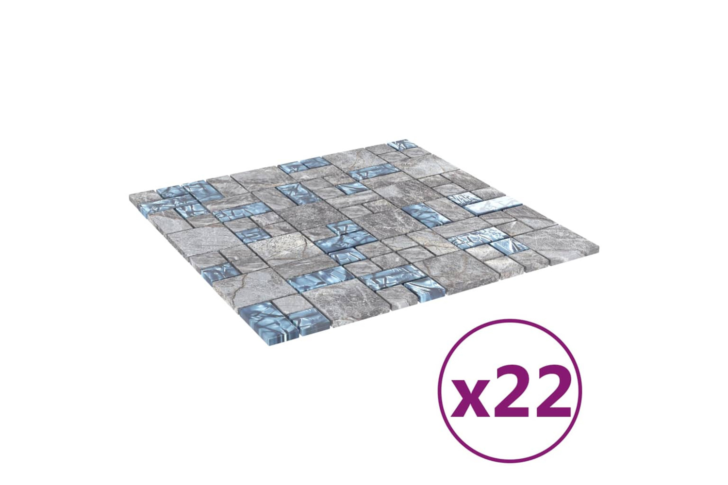 vidaXL 327310 Mosaic Tiles 22 Pcs Grey And Blue 30x30cm Glass