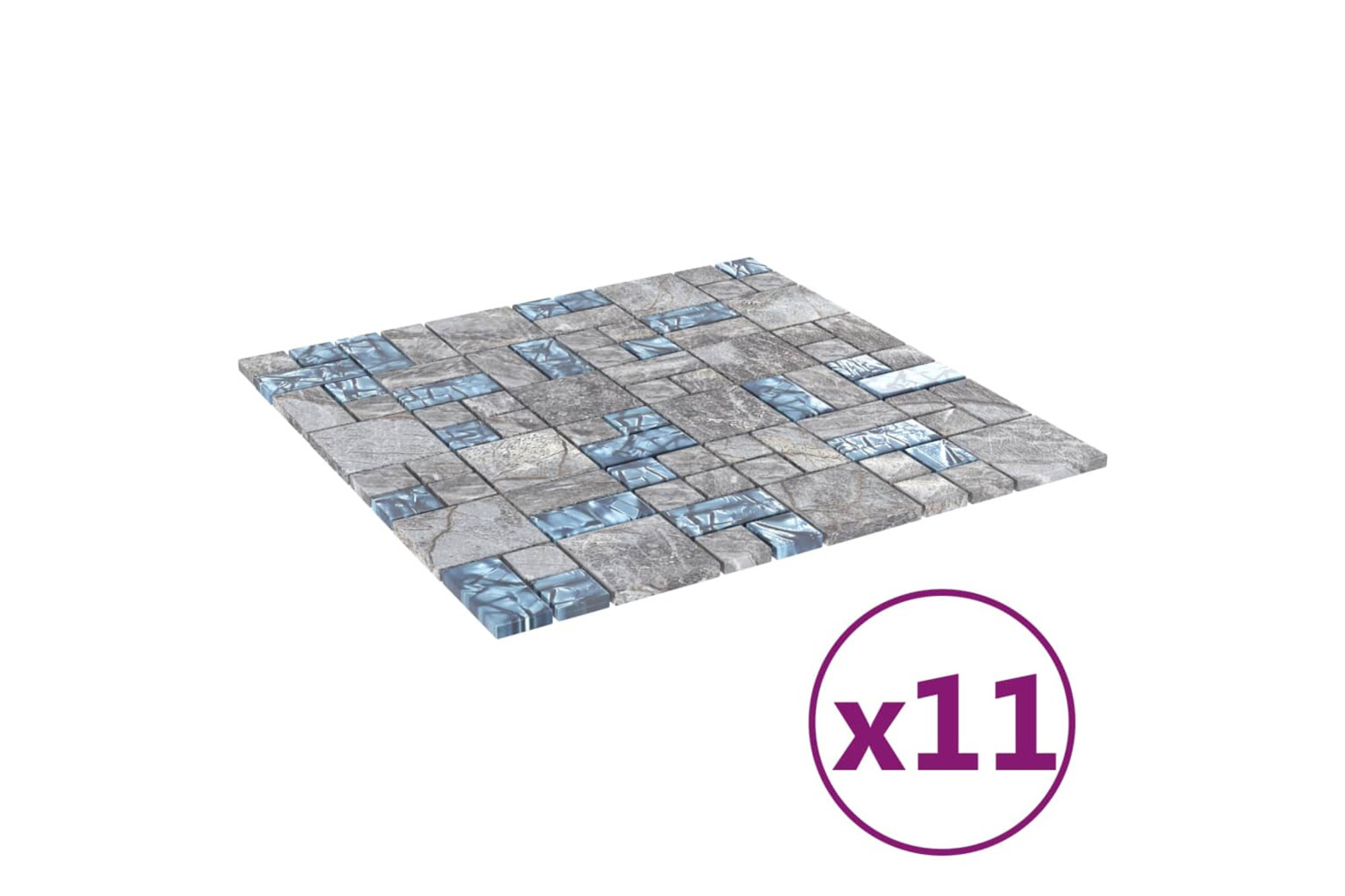 vidaXL 327309 Mosaic Tiles 11 Pcs Grey And Blue 30x30cm Glass