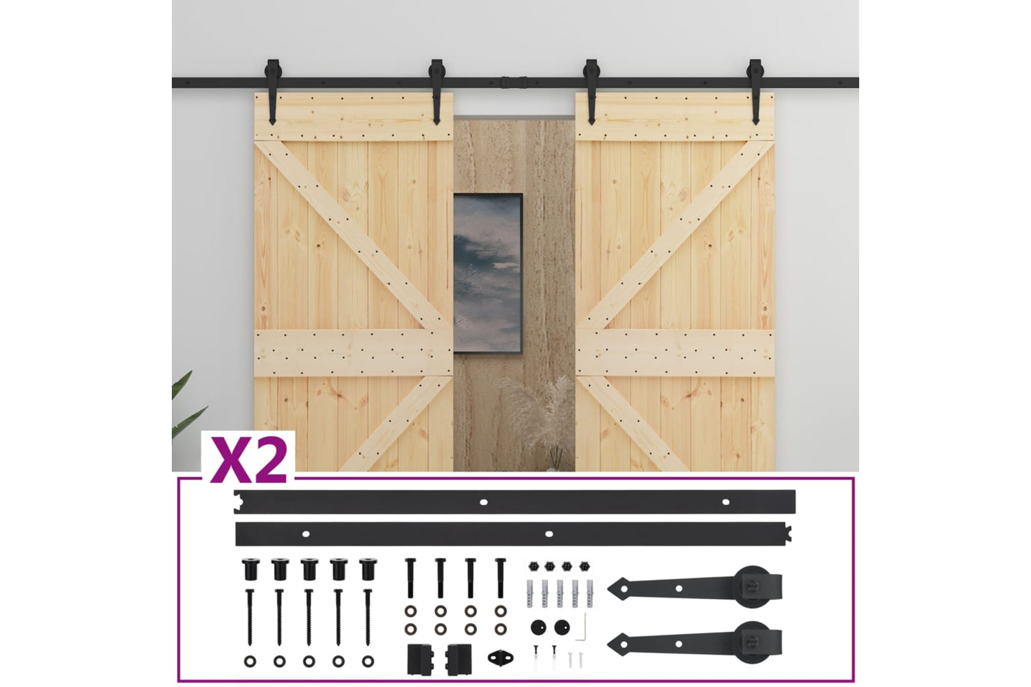 vidaXL 3057581 Sliding Door With Hardware Set 80x210cm Solid Pine Wood