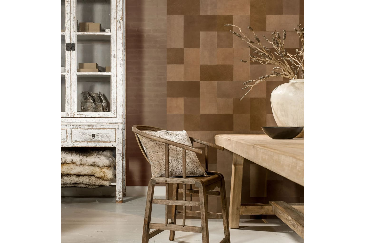 Wallart 440930 Leather Tiles Caine Pure Brown 32 Pcs