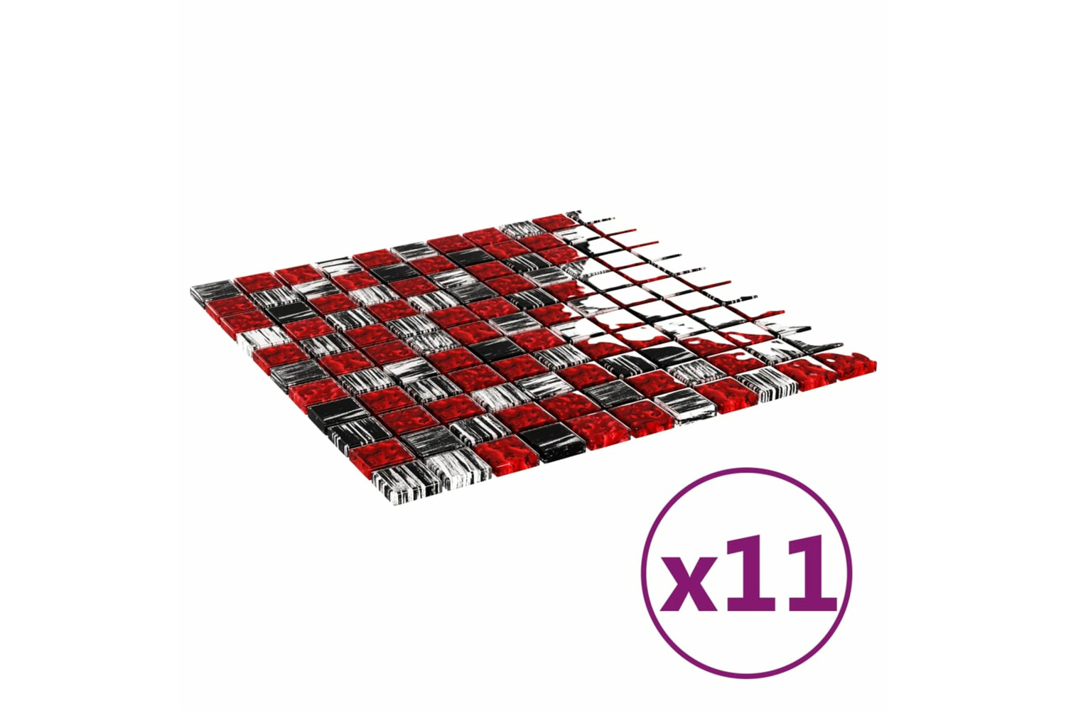 vidaXL 327303 Mosaic Tiles 11 Pcs Black And Red 30x30cm Glass