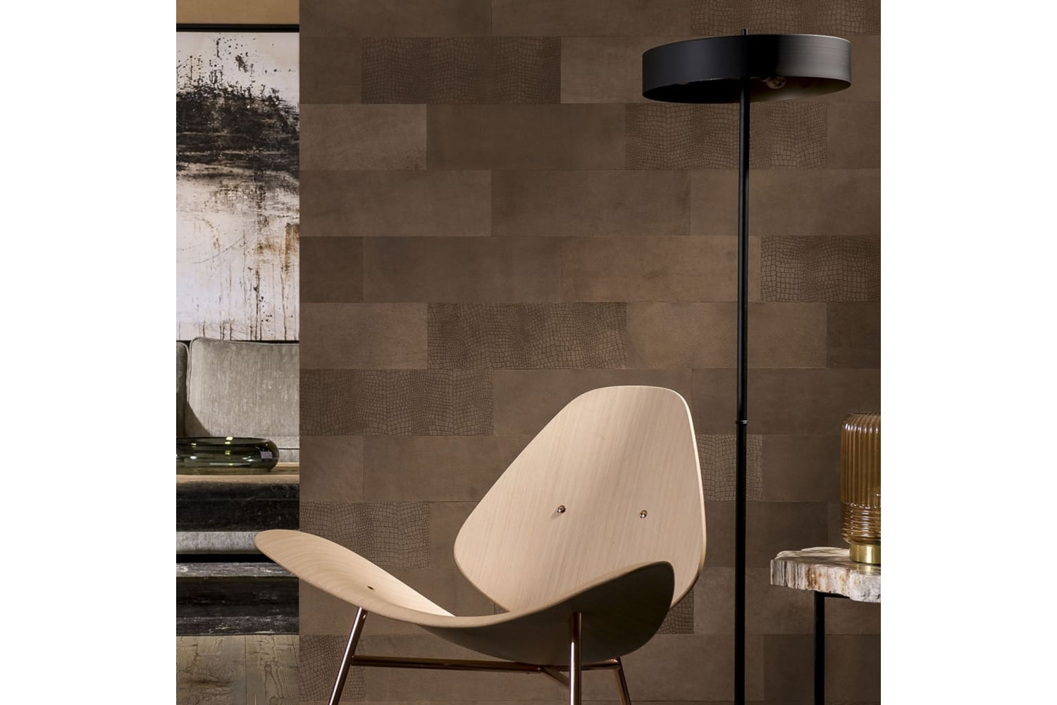 Wallart 440925 Leather Tiles Belcher Rugged Brown 16 Pcs