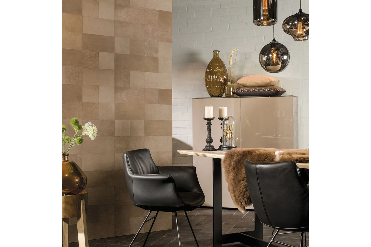 Wallart 440936 Leather Tiles Argyle Smokey Taupe 32 Pcs