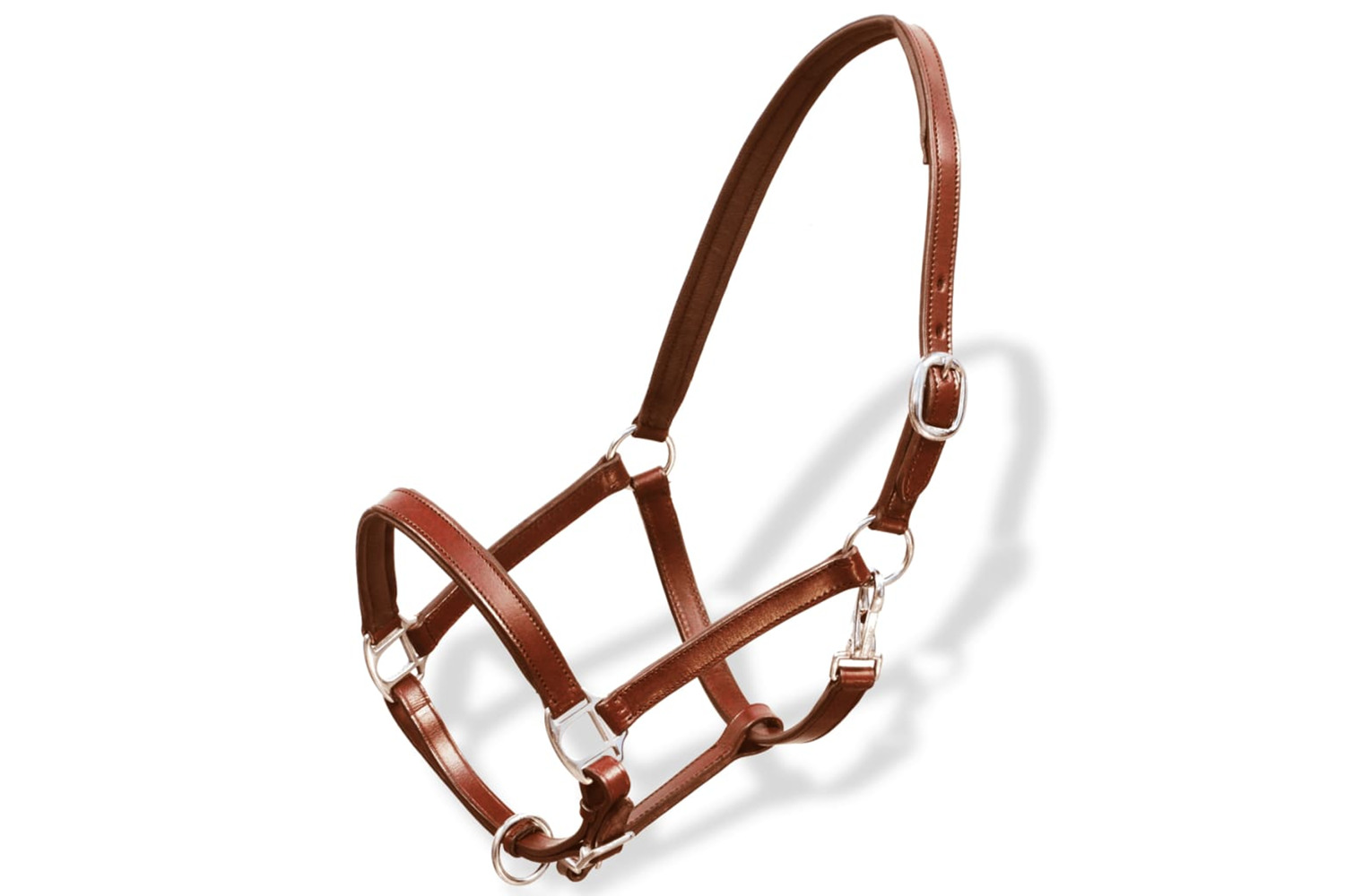 vidaXL 90886 Real Leather Headcollar Stable Halter Adjustable Brown Pony