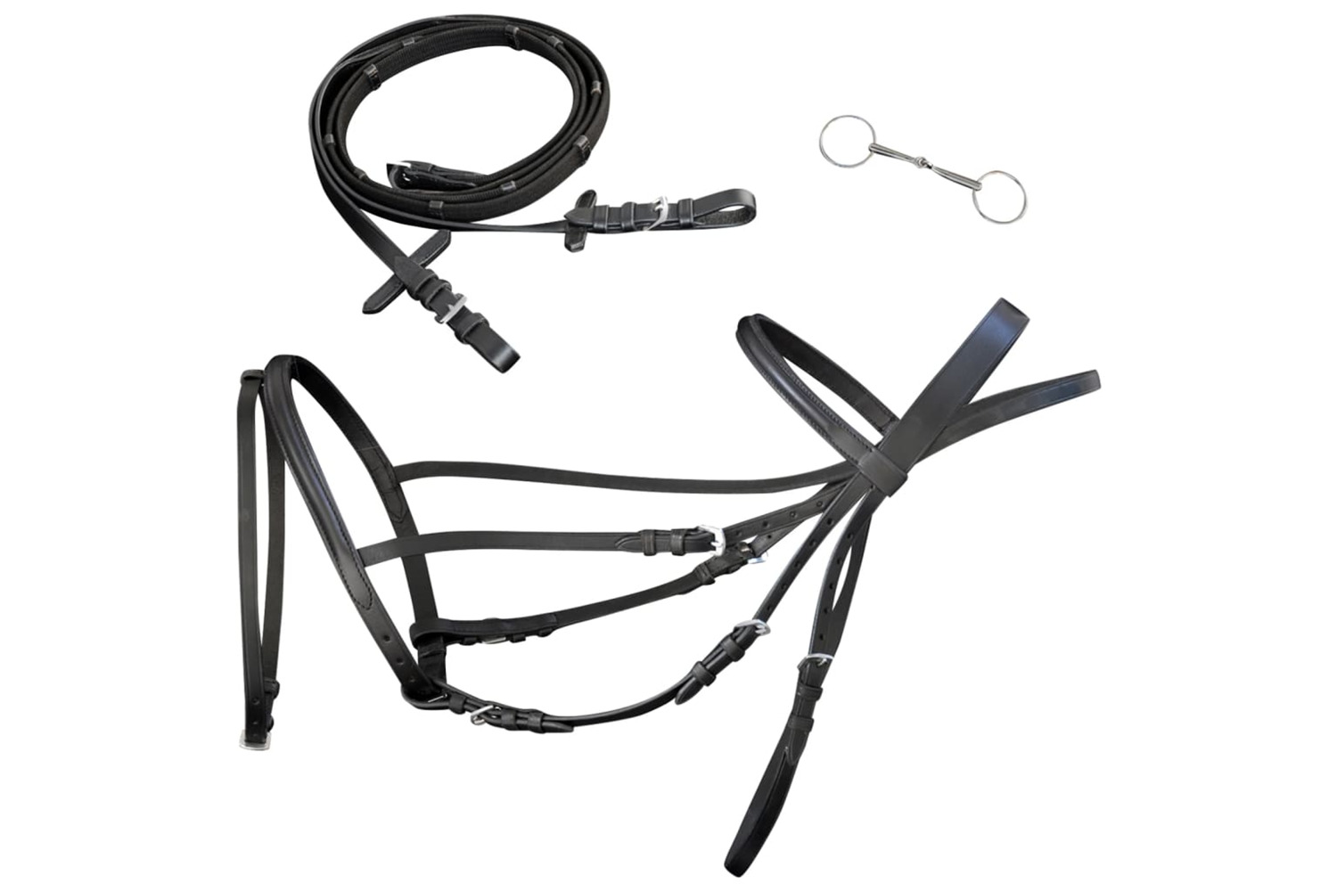vidaXL 90897 Leather Flash Bridle With Reins And Bit Black Full