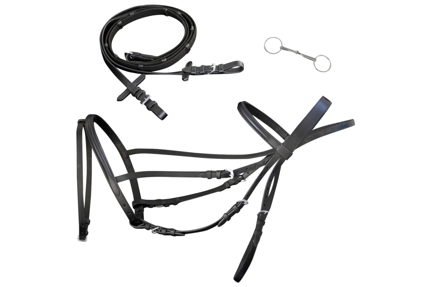 vidaXL 90895 Leather Flash Bridle With Reins And Bit Black Pony