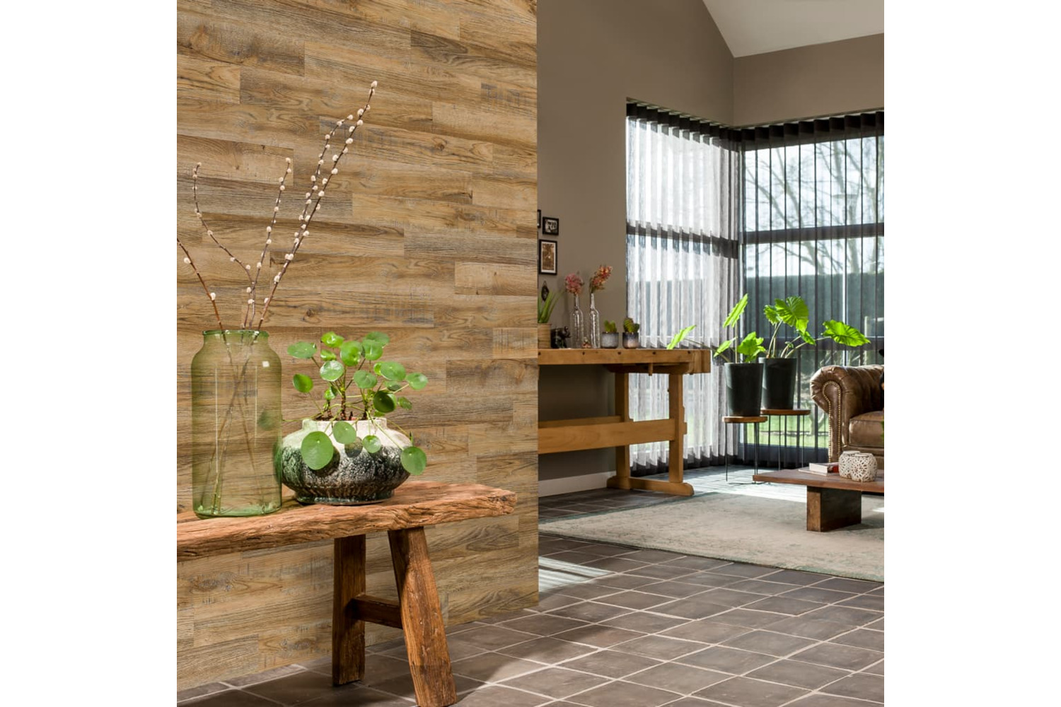 Wallart 442553 Wood Look Planks Reclaimed Oak Vintage Brown