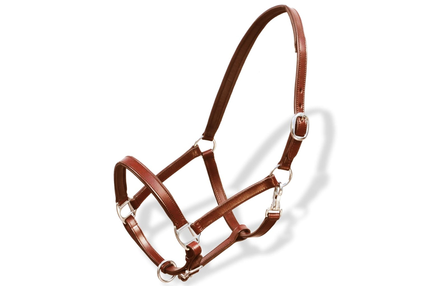 vidaXL 90887 Real Leather Headcollar Stable Halter Adjustable Brown Cob