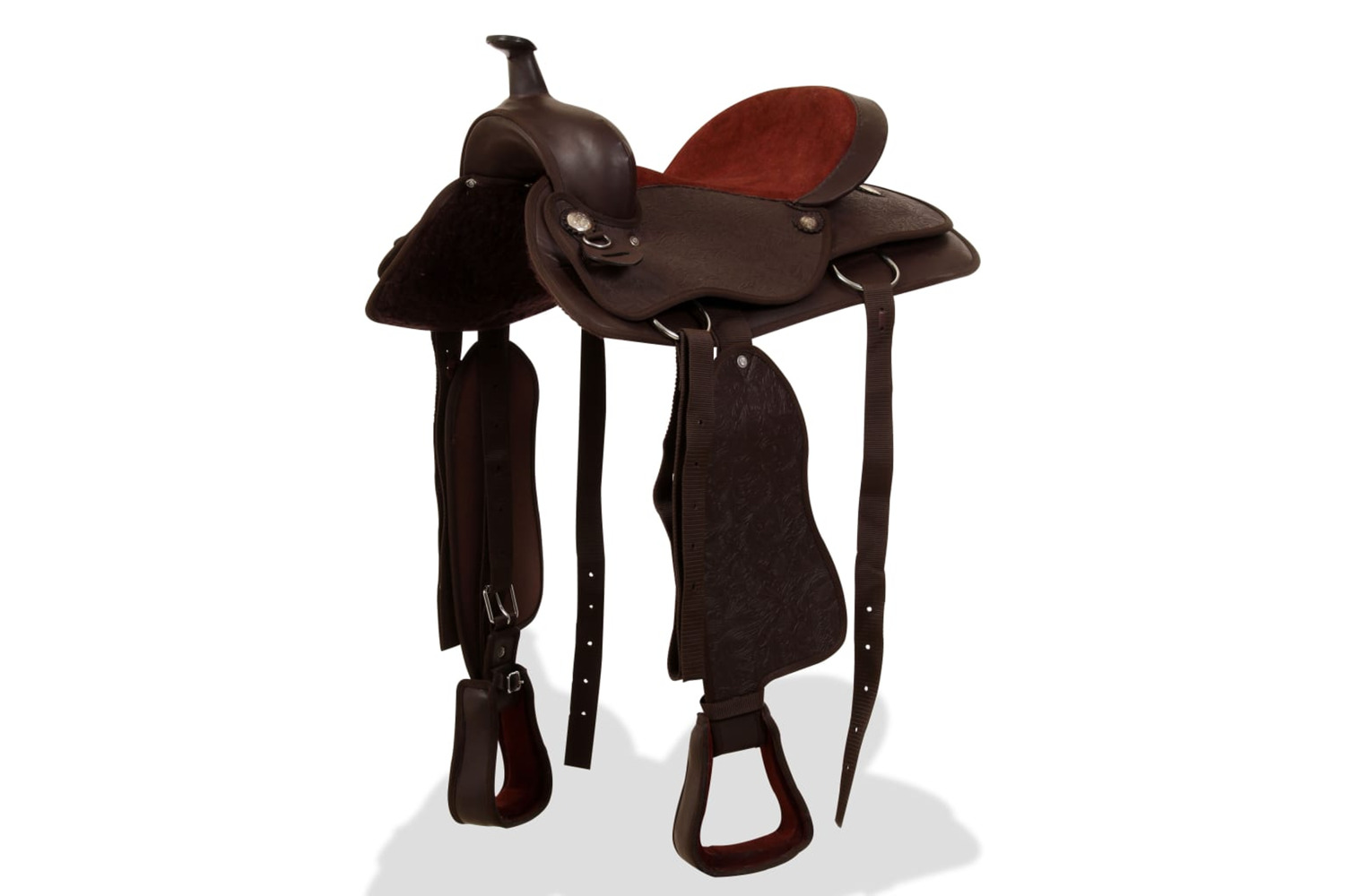 vidaXL 91348 Western Saddle. Headstall&breast Collar Real Leather 16" Brown