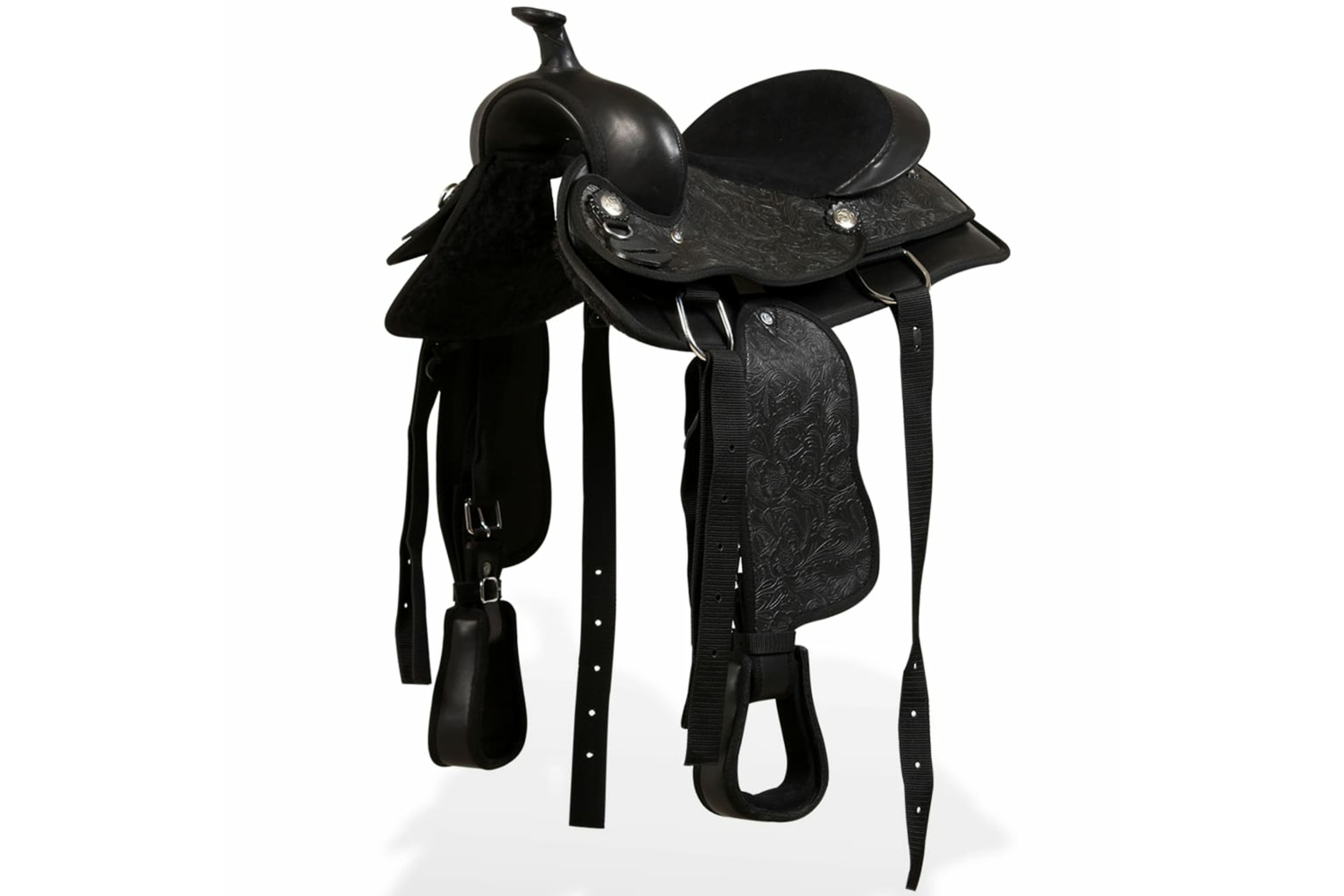 vidaXL 91356 Western Saddle. Headstall&breast Collar Real Leather 13" Black