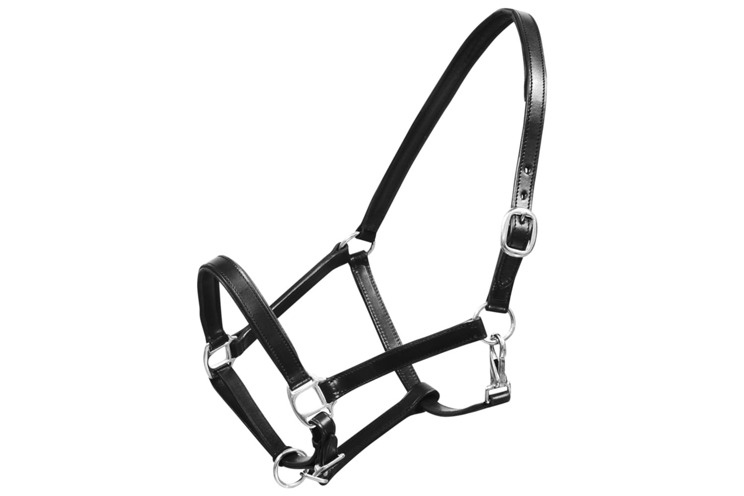 vidaXL 90891 Real Leather Headcollar Stable Halter Adjustable Black Full