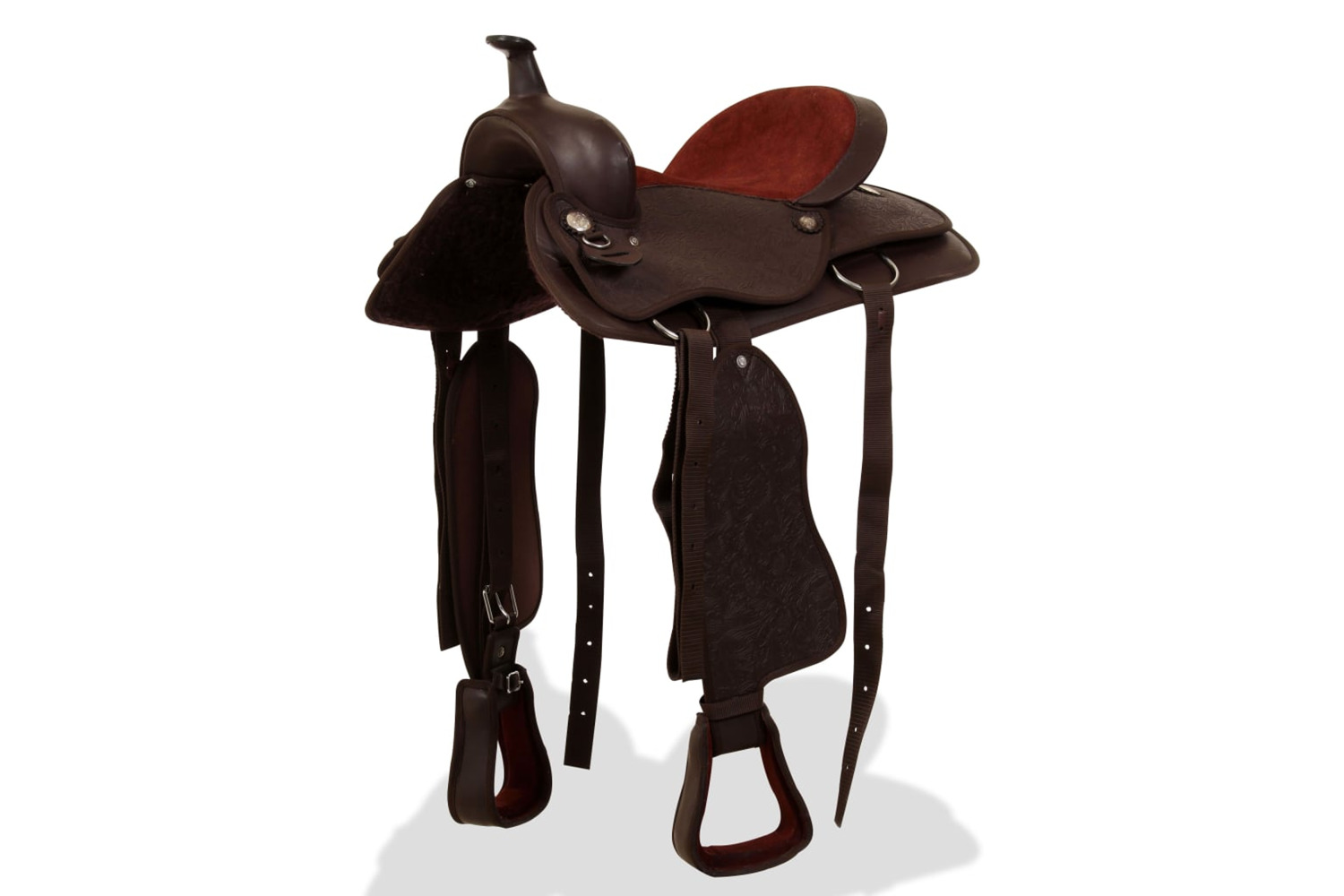 vidaXL 91347 Western Saddle. Headstall&breast Collar Real Leather 15" Brown