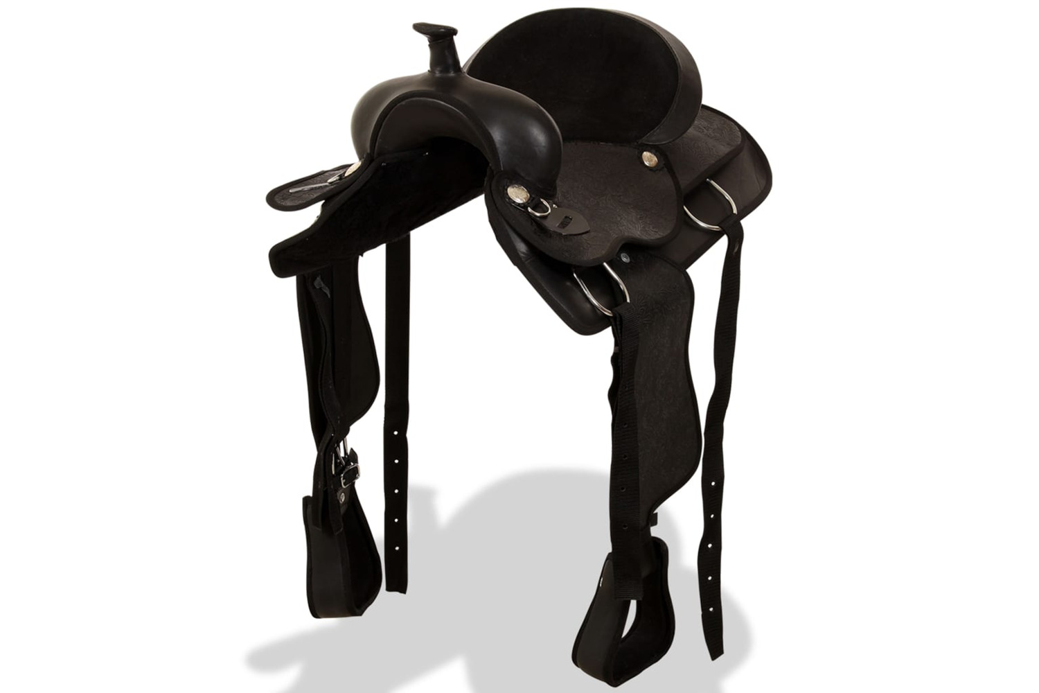 vidaXL 91353 Western Saddle. Headstall&breast Collar Real Leather 16" Black