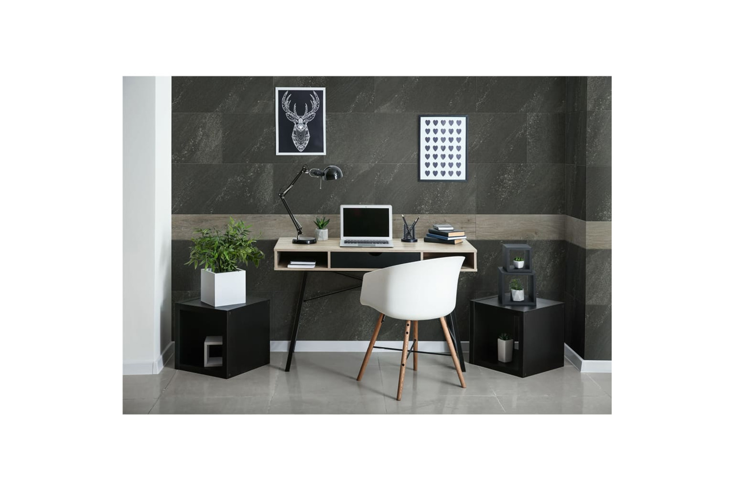 Grosfillex 431013 Wallcovering Tile Gx Wall+ 11pcs Stone 30x60cm Dark Grey