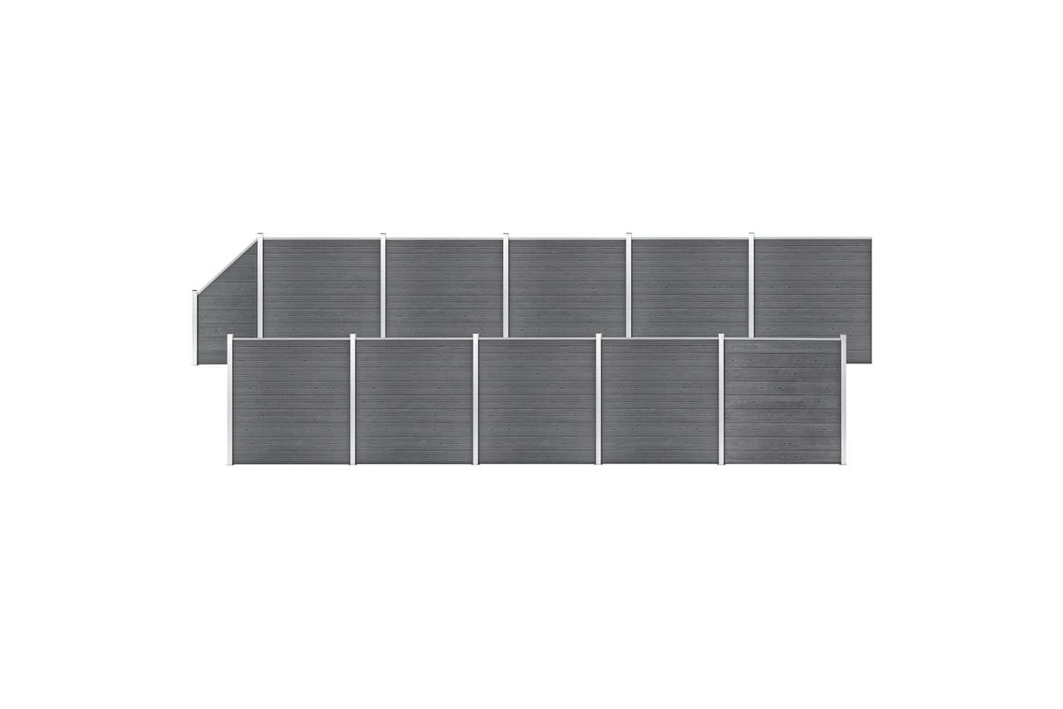 vidaXL 3053242 Wpc Fence Set 10 Square + 1 Slanted 1830x186cm Grey