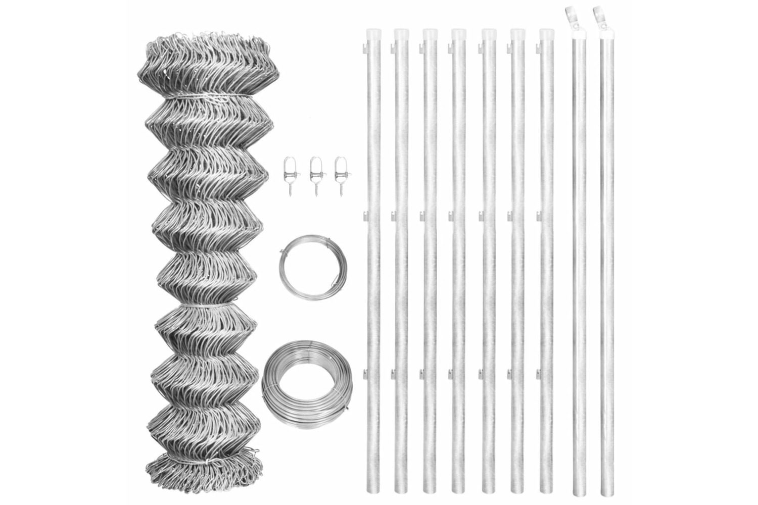 vidaXL 141496 Chain Link Fence With Posts Galvanised Steel 15x1.25 M Silver