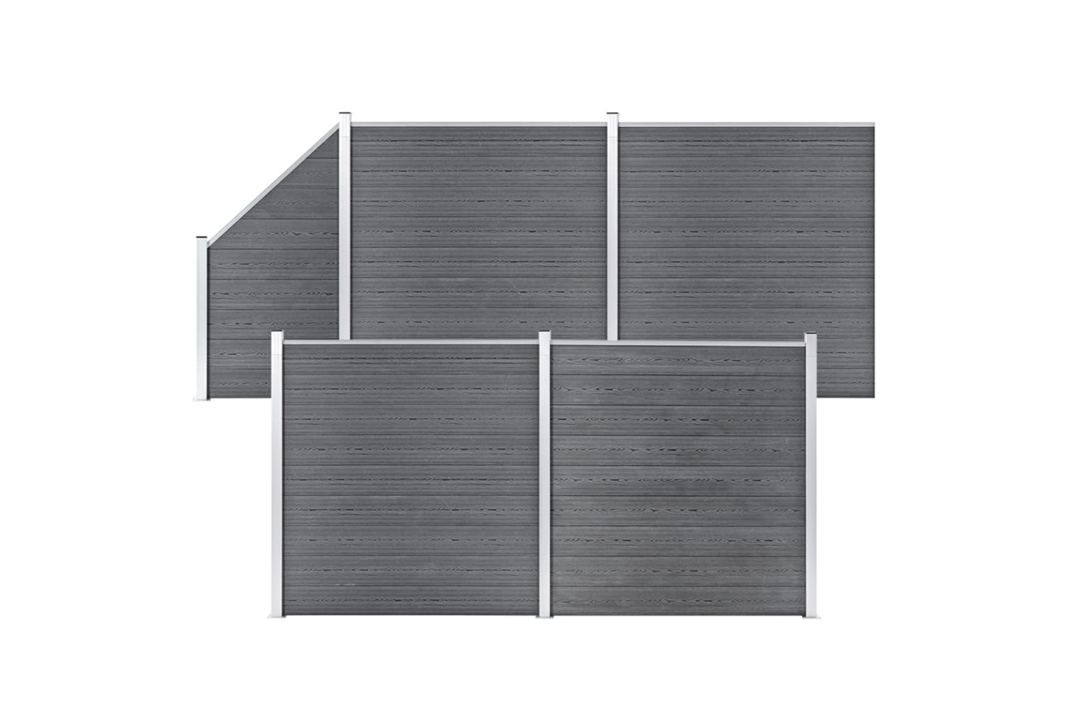 vidaXL 3053236 Wpc Fence Set 4 Square + 1 Slanted 792x186cm Grey
