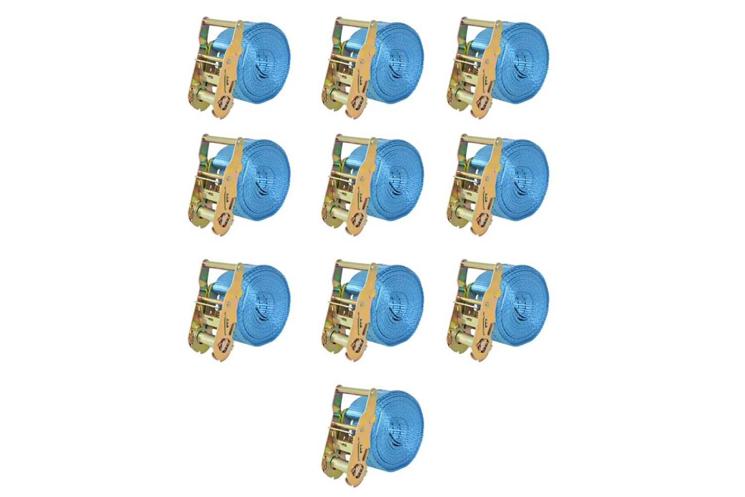 vidaXL 142655 Ratchet Tie Down Straps 10 Pcs 2 Tonnes 6mx38mm Blue
