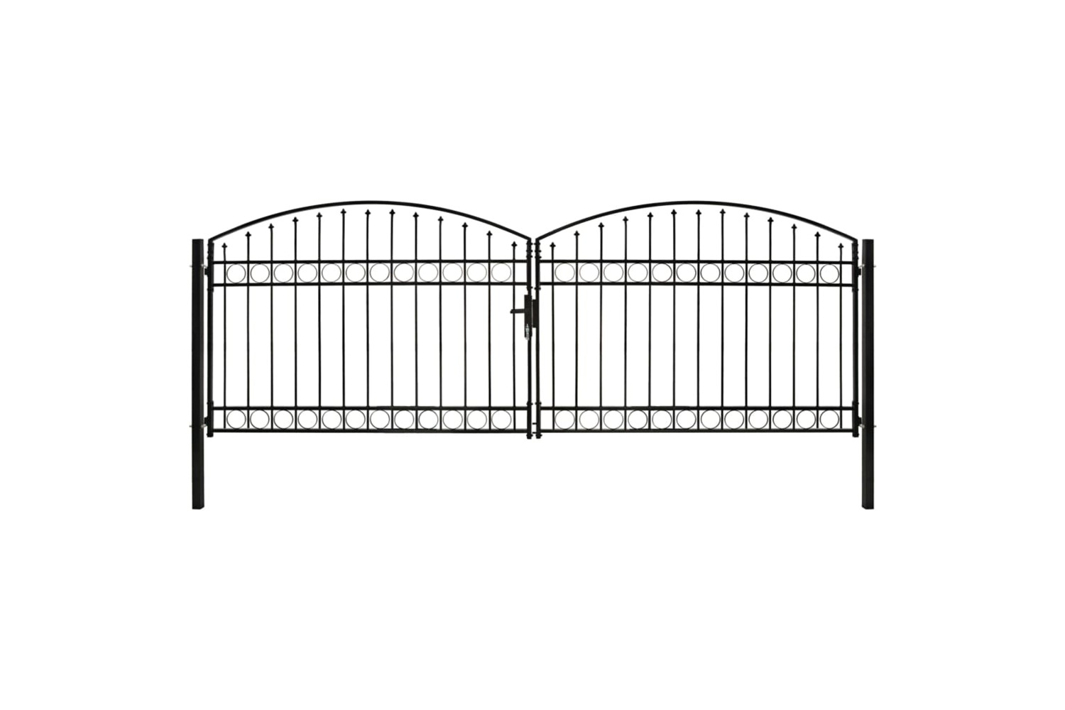vidaXL 143093 Fence Gate Double Door With Arched Top Steel 400x125cm Black