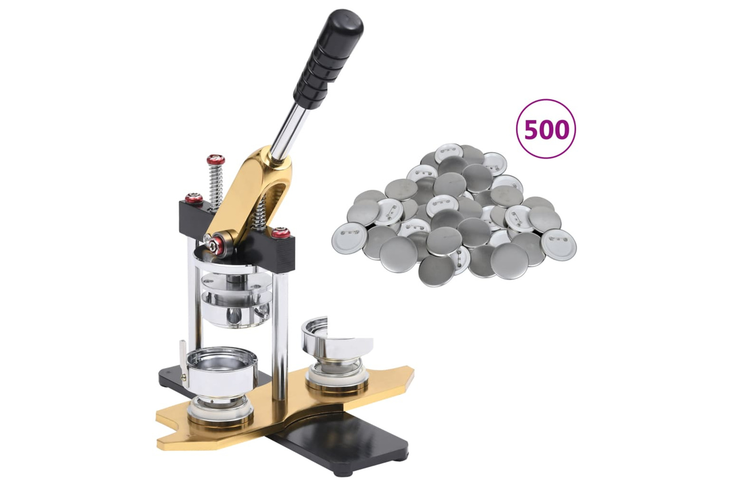 vidaXL 3056507 Badge Maker With 500 Pcs Pinback Button Parts 25mm Rotate Punch