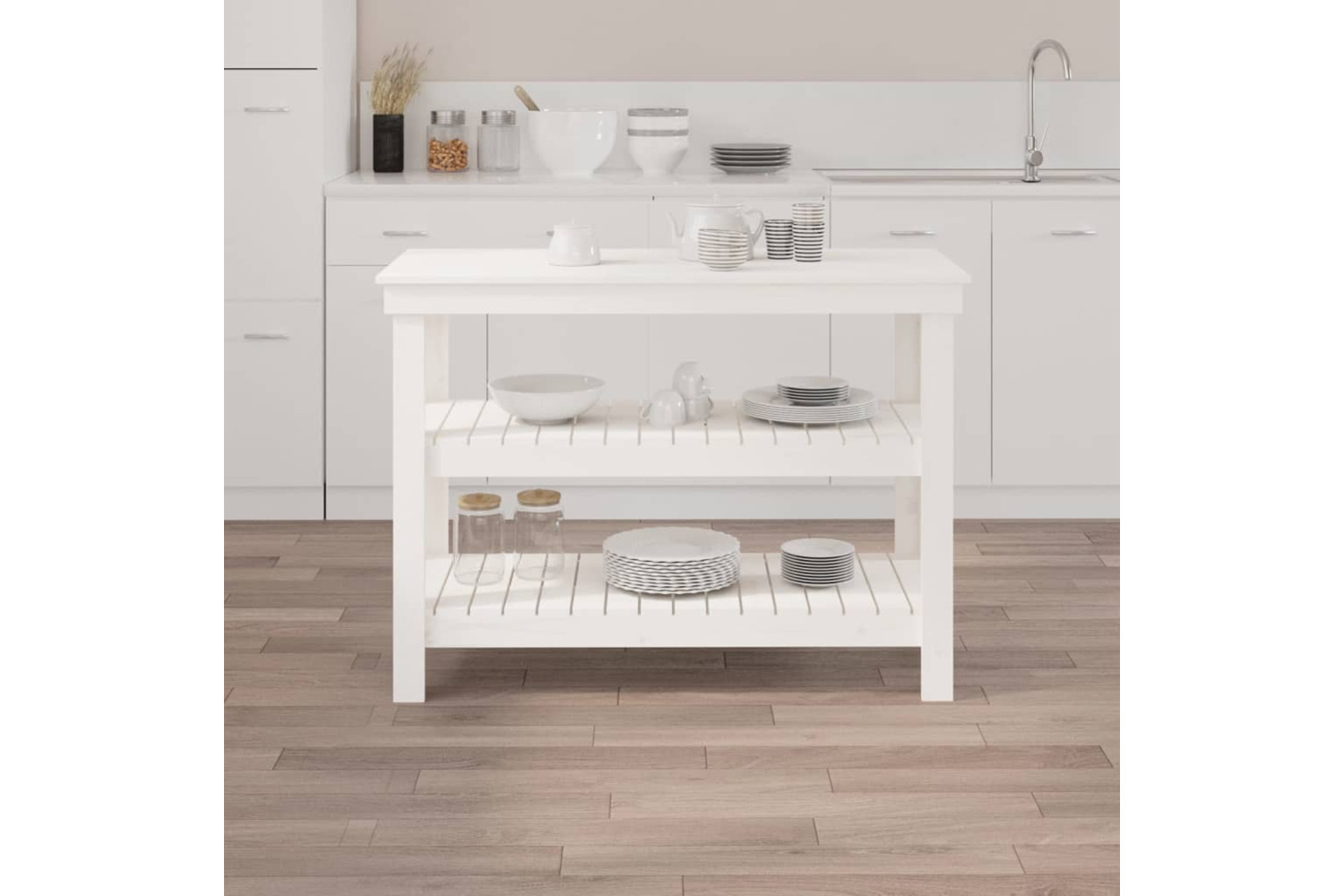 vidaXL 823645 Work Bench White 110.5x50x80cm Solid Wood Pine