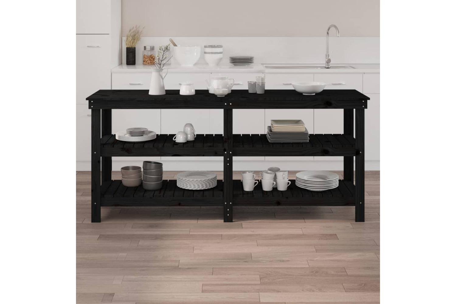 vidaXL 823658 Work Bench Black 181x50x80cm Solid Wood Pine