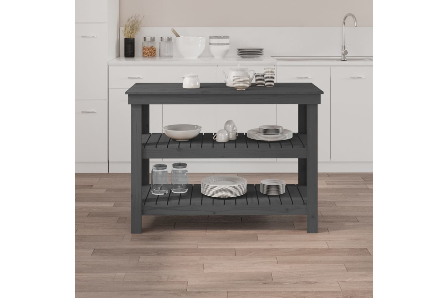 vidaXL 823646 Work Bench Grey 110.5x50x80cm Solid Wood Pine