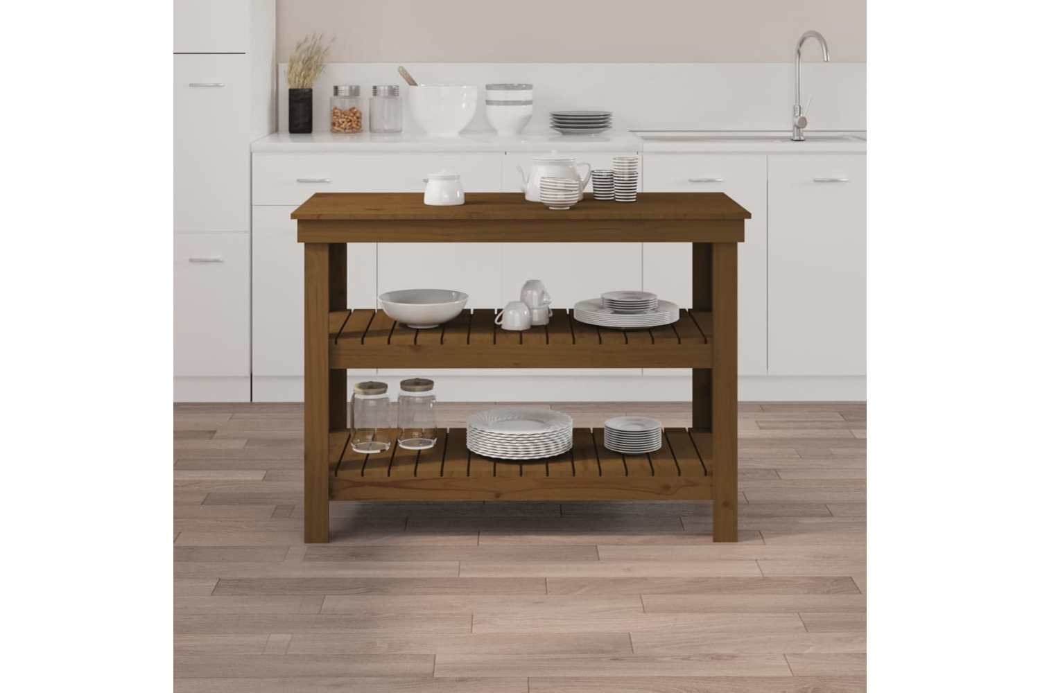 vidaXL 823647 Work Bench Honey Brown 110.5x50x80cm Solid Wood Pine