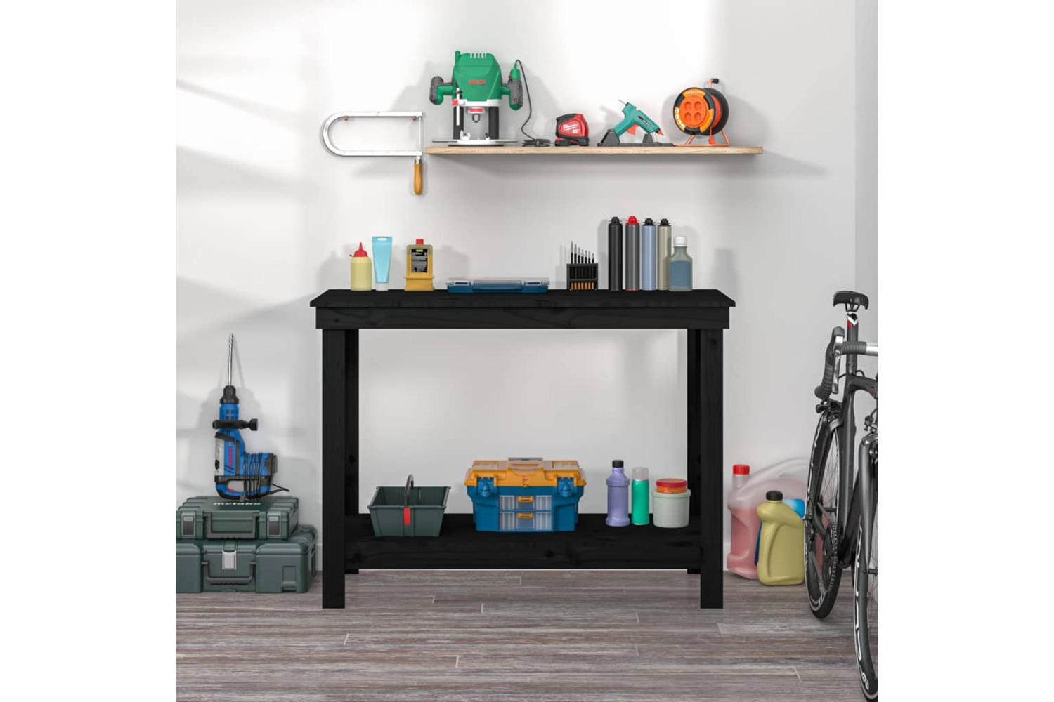vidaXL 822505 Work Bench Black 110x50x80cm Solid Wood Pine