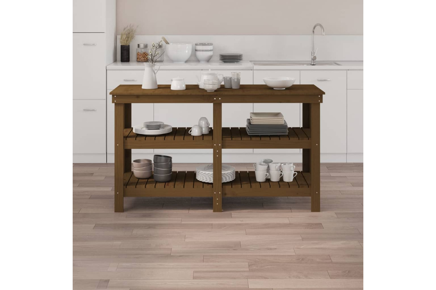 vidaXL 823652 Work Bench Honey Brown 142.5x50x80cm Solid Wood Pine