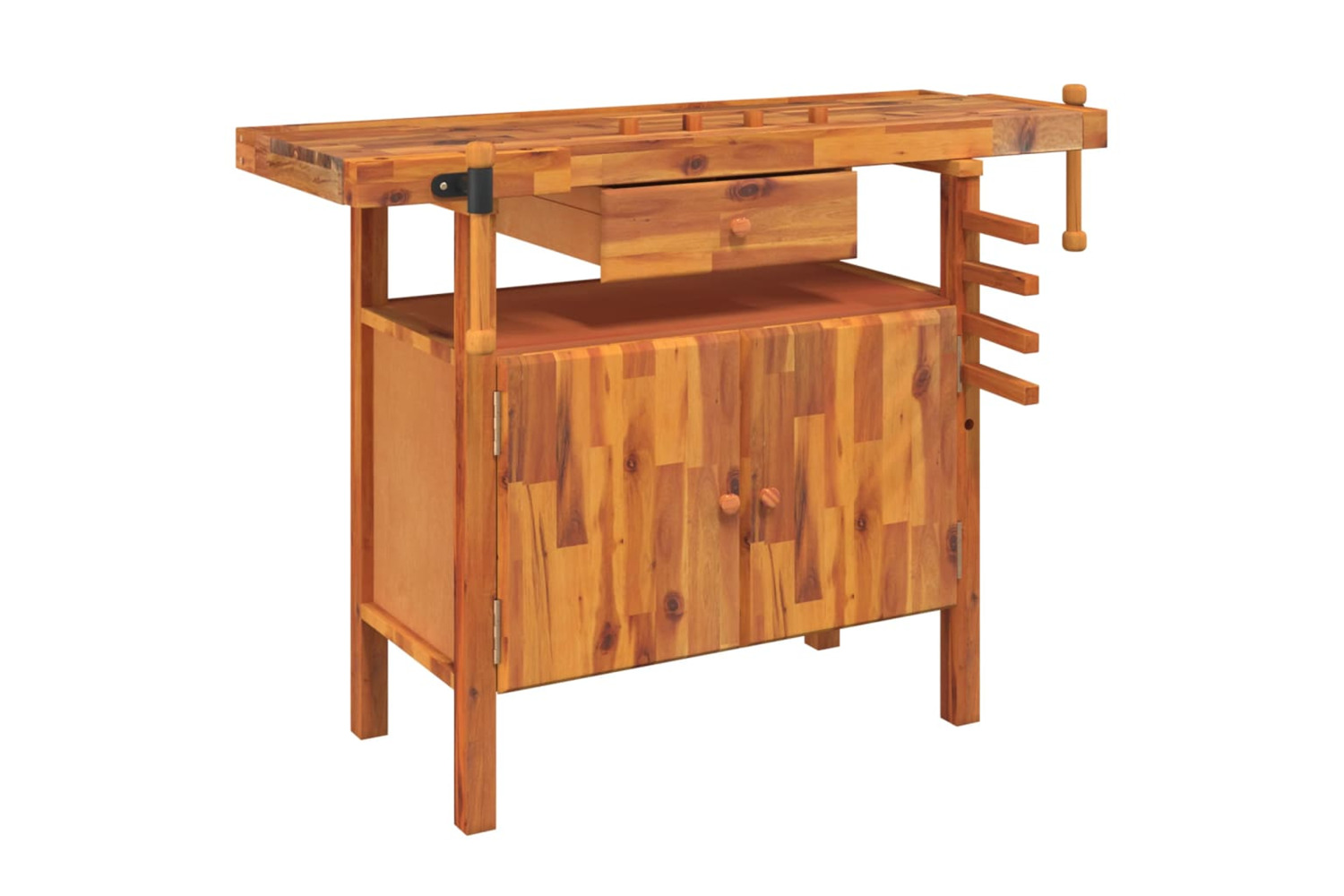 Vidaxl Workbench With Drawer And Vices 124x52x83 Cm Solid Wood Acacia