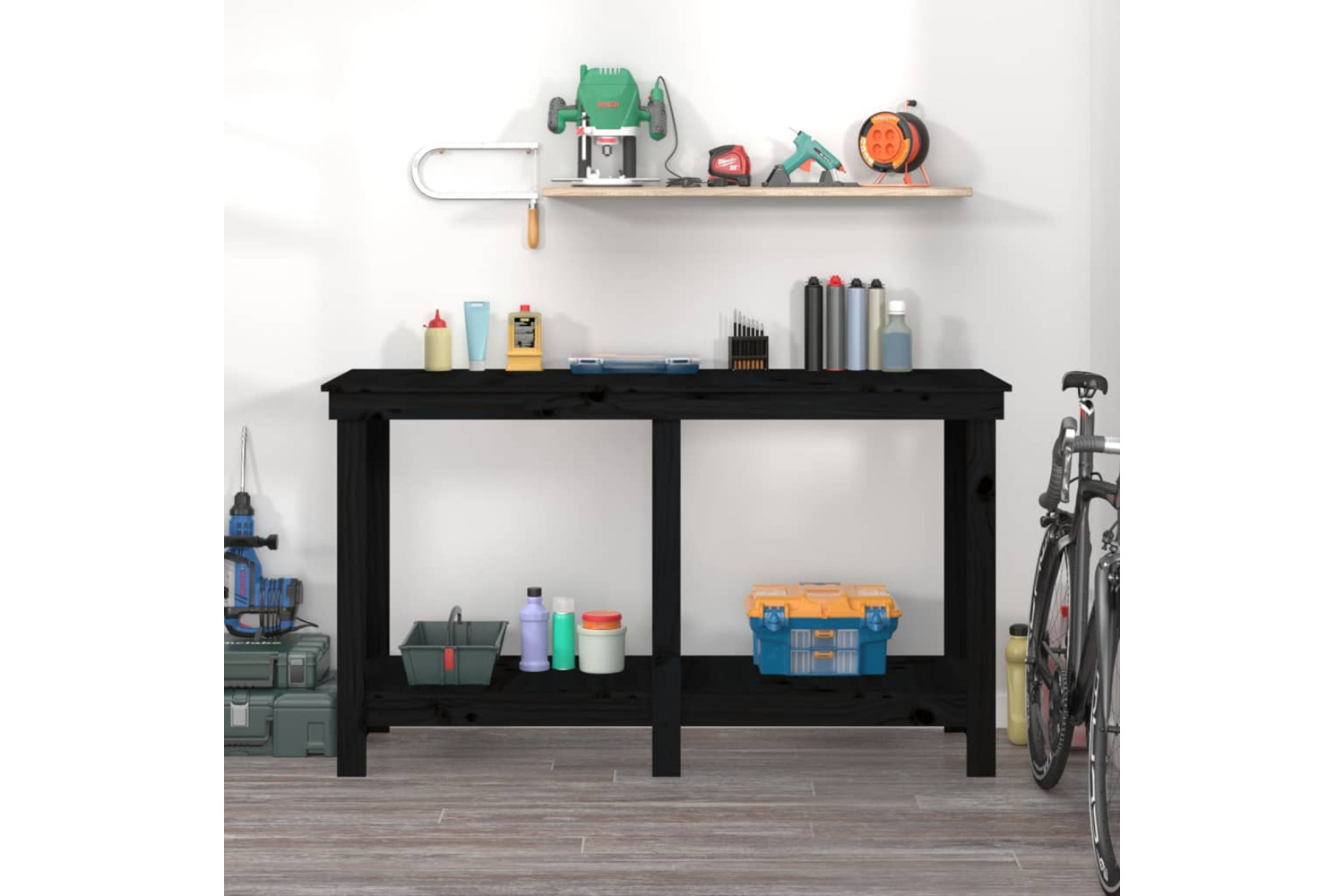 vidaXL 822510 Work Bench Black 140x50x80cm Solid Wood Pine