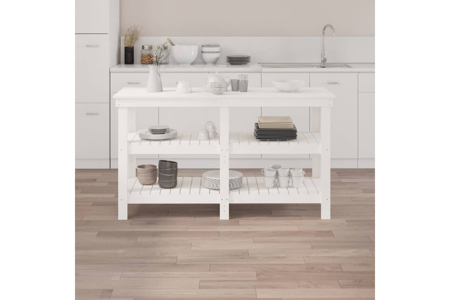 vidaXL 823650 Work Bench White 142.5x50x80cm Solid Wood Pine