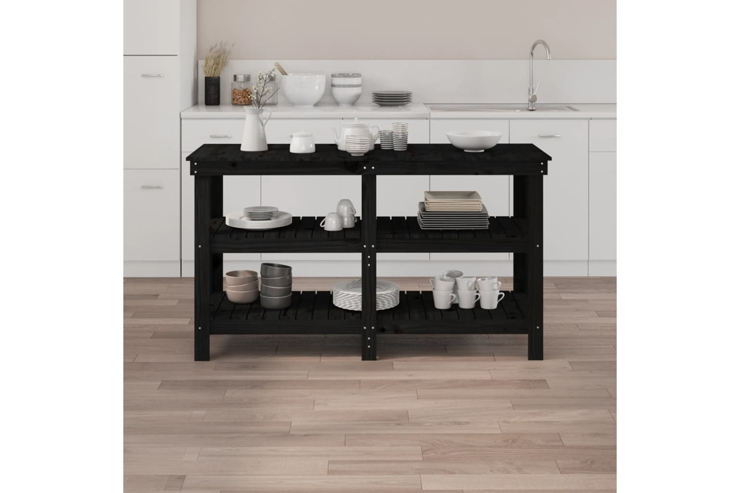 vidaXL 823653 Work Bench Black 142.5x50x80cm Solid Wood Pine