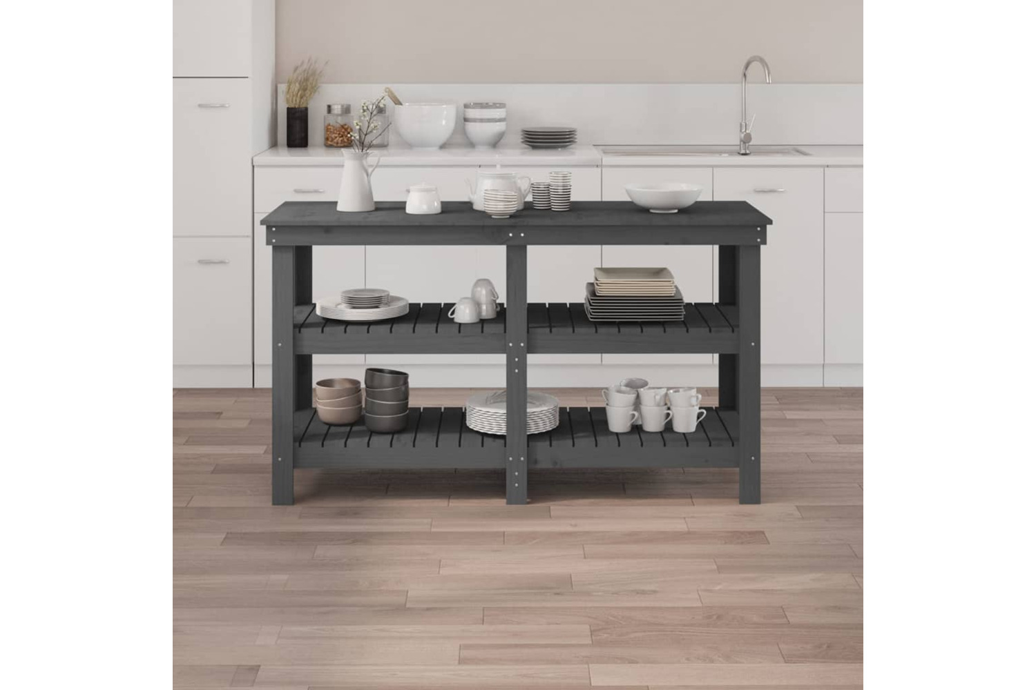 vidaXL 823651 Work Bench Grey 142.5x50x80cm Solid Wood Pine