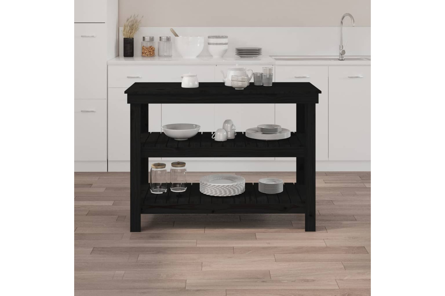 vidaXL 823648 Work Bench Black 110.5x50x80cm Solid Wood Pine